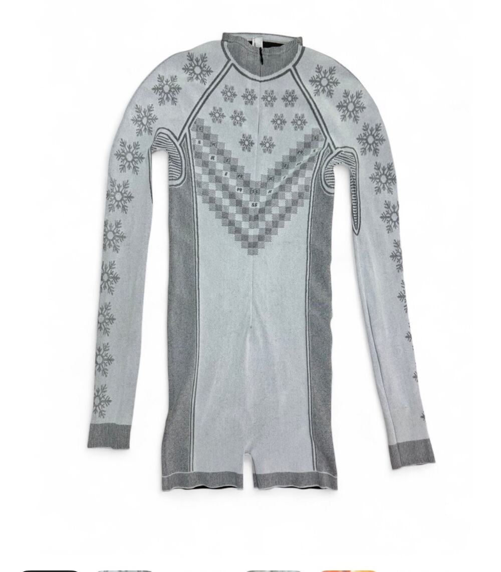 RARE SKIMS Fair Isle Onesie S/M Grey Ski Base Layer Made In Italy